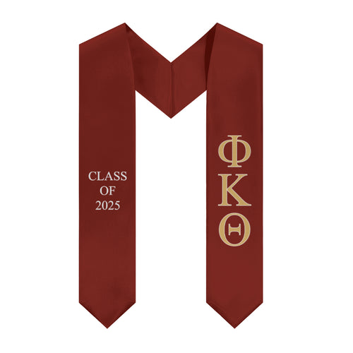 Phi Kappa Theta Class Of 2025 Fraternity Stole - Cardinal Purple Red, Gold 2 & White