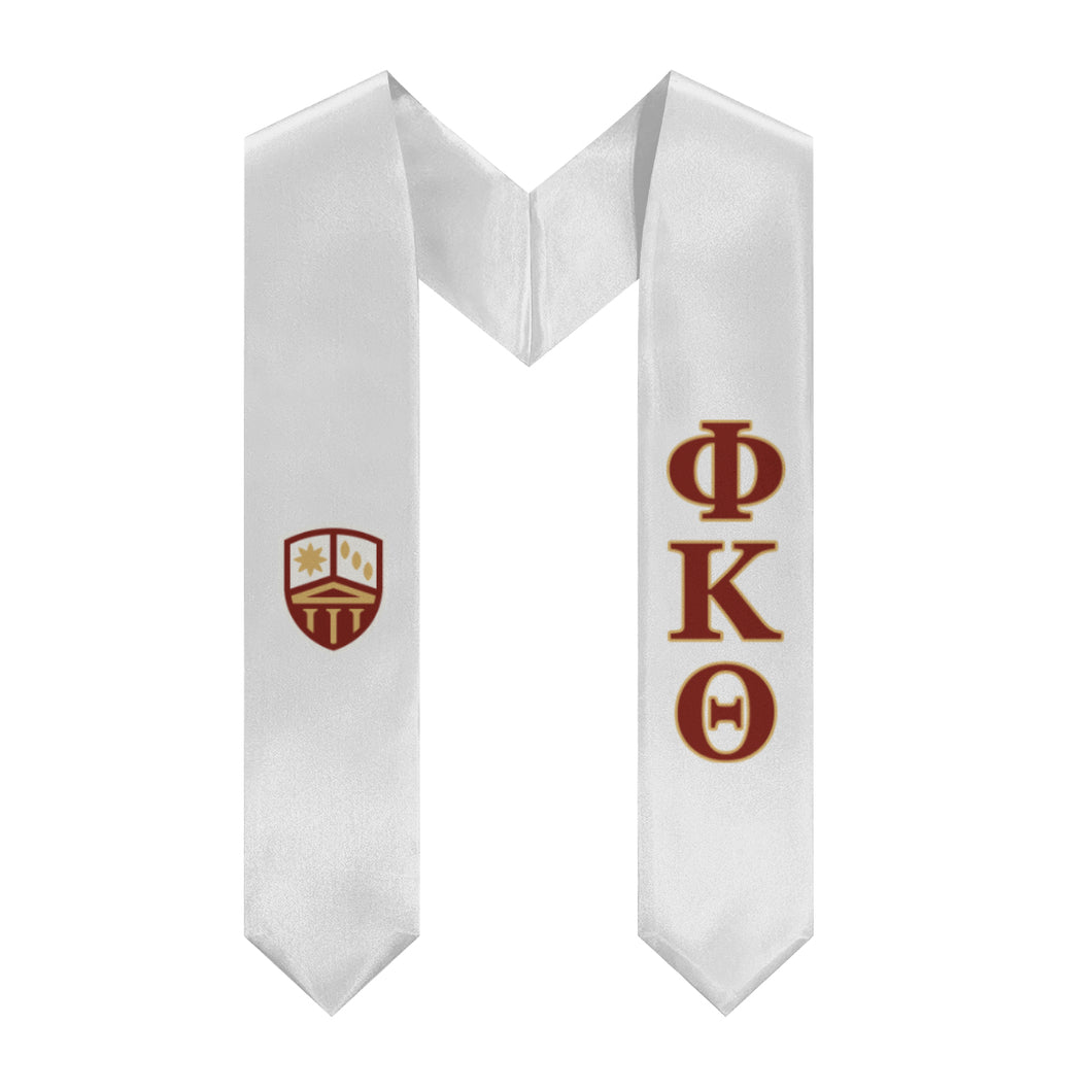 Phi Kappa Theta Stole + Block Letters + Logo Mark - White, Cardinal Red & Gold - 1