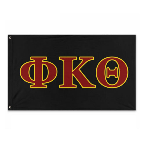 Phi Kappa Theta Wide Block Greek Flag - Black, Cardinal Purple & Gold