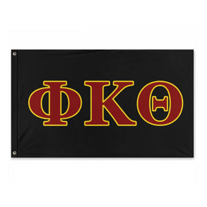 Phi Kappa Theta Wide Block Greek Flag - Black, Cardinal Purple & Gold