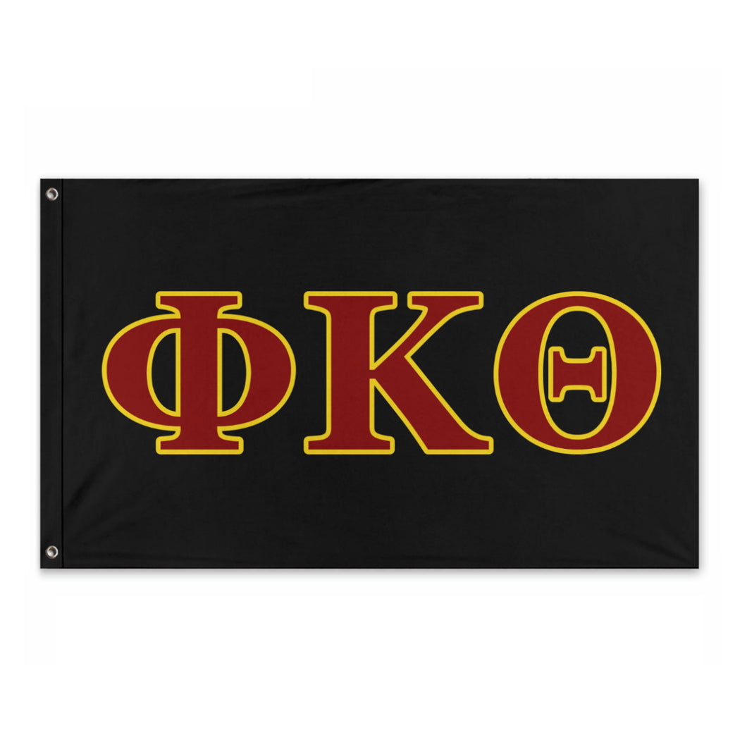 Phi Kappa Theta Wide Block Greek Flag - Black, Cardinal Purple & Gold