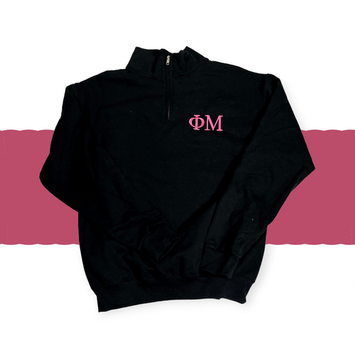 Phi Mu Embroidered Quarter Zip - Black & Pink