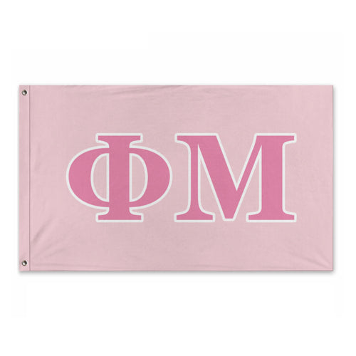 Phi Mu Wide Greek Block Flag - Petal Pink, Magnolia & White