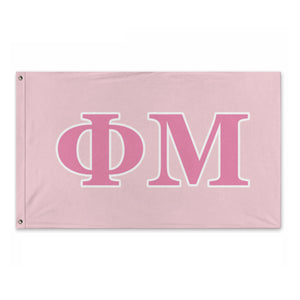Phi Mu Wide Greek Block Flag - Petal Pink, Magnolia & White