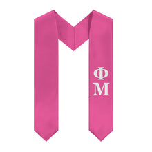 Load image into Gallery viewer, Phi Mu Block Letters Graduation Stole – Carnation &amp; White