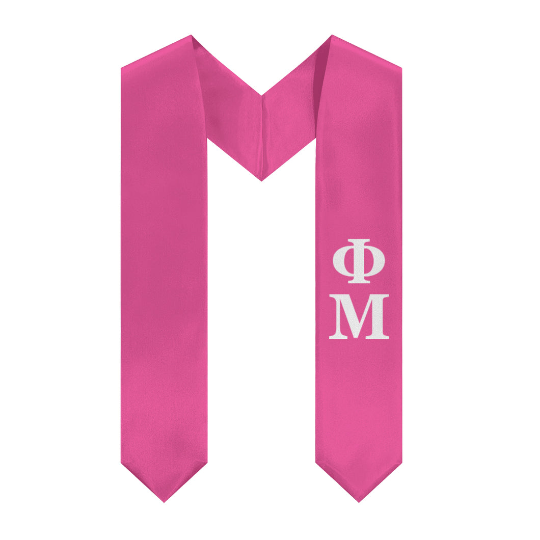 Phi Mu Block Letters Graduation Stole – Carnation & White