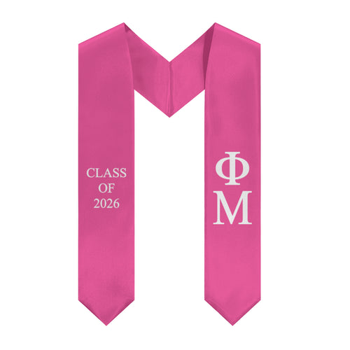 Phi Mu Class of 2026 Sorority Stole - Carnation & White
