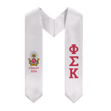Load image into Gallery viewer, Phi Sigma Kappa + Crest + Class of 2026 Graduation Stole - White &amp; Red
