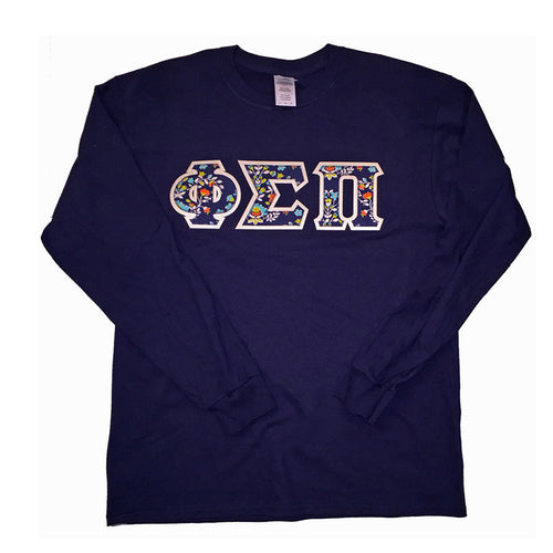 Phi Sigma Pi Long-Sleeve Stitch Letter Shirt - Navy, Bouquet & White