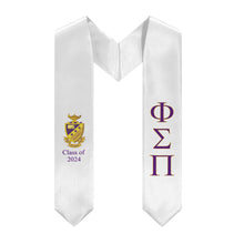Load image into Gallery viewer, Phi Sigma Pi + Crest + Class of 2024 Graduation Stole - White, Purple &amp; Gold