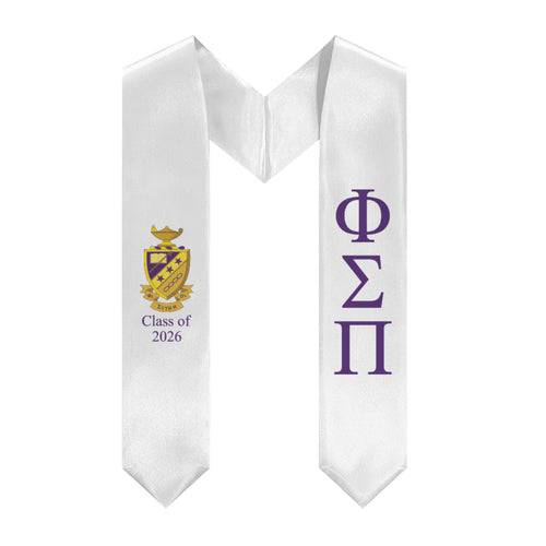 Phi Sigma Pi + Crest + Class of 2026 Graduation Stole - White & Purple