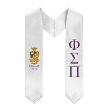 Load image into Gallery viewer, Phi Sigma Pi + Crest + Class of 2026 Graduation Stole - White, Purple &amp; Gold