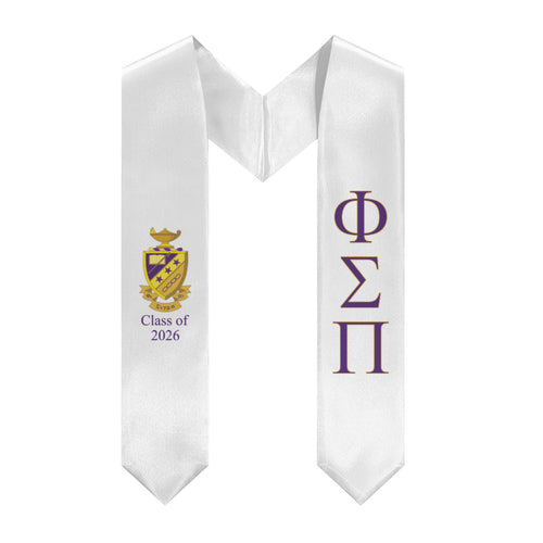 Phi Sigma Pi + Crest + Class of 2026 Graduation Stole - White, Purple & Gold