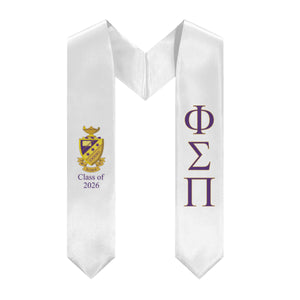 Phi Sigma Pi + Crest + Class of 2026 Graduation Stole - White, Purple & Gold