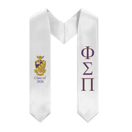 Phi Sigma Pi + Crest + Class of 2026 Graduation Stole - White, Purple & Gold