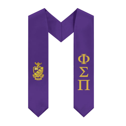 Phi Sigma Pi Graduation Stole With Crest - Purple & Gold