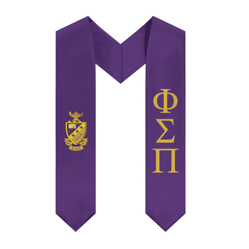 Phi Sigma Pi Graduation Stole With Crest - Purple & Gold