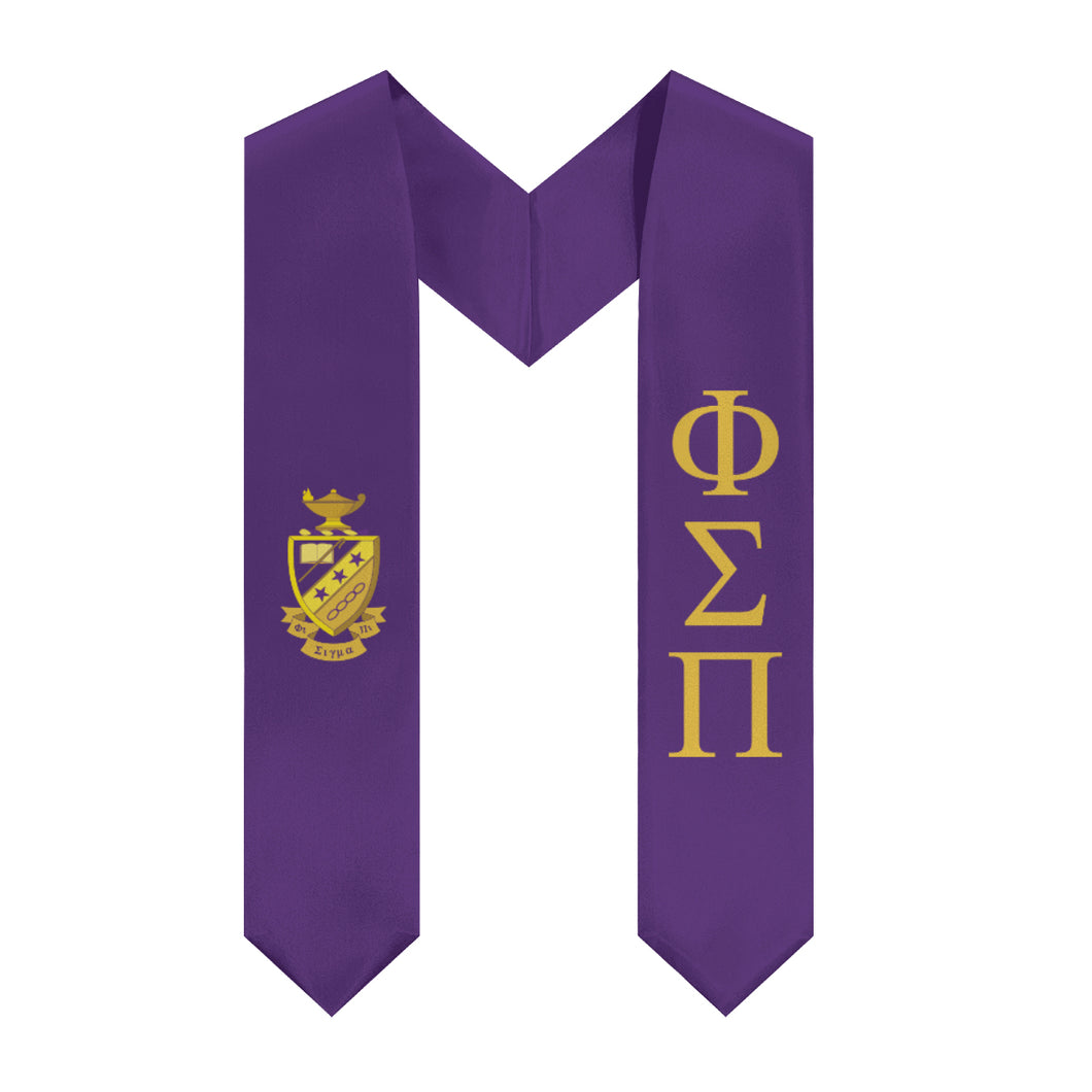 Phi Sigma Pi Graduation Stole With Crest - Purple & Gold