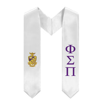 Load image into Gallery viewer, Phi Sigma Pi Graduation Stole With Crest - White &amp; Purple