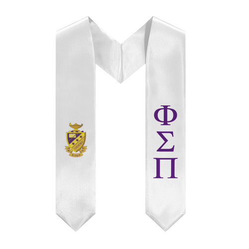 Phi Sigma Pi Graduation Stole With Crest - White & Purple