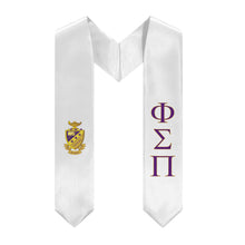 Load image into Gallery viewer, Phi Sigma Pi Graduation Stole With Crest - White, Purple &amp; Gold