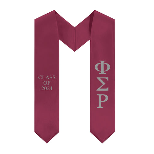 Phi Sigma Rho Class of 2024 Sorority Stole - Wine Red & Light Silver