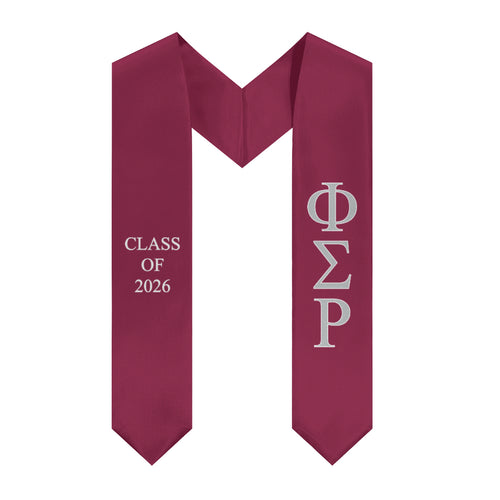 Phi Sigma Rho Class of 2026 Sorority Stole - Wine Red, Silver & White