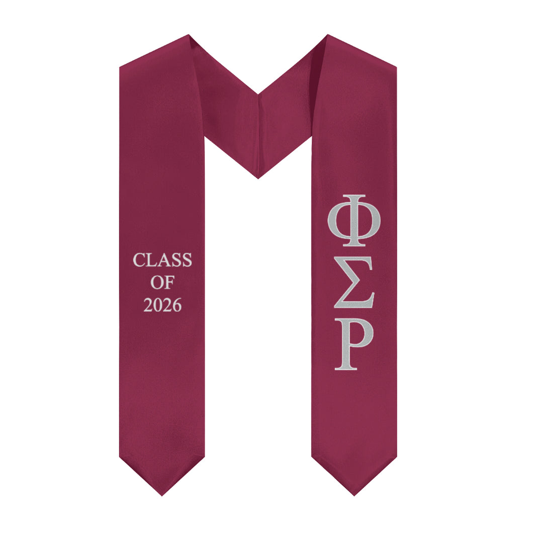Phi Sigma Rho Class of 2026 Sorority Stole - Wine Red, Silver & White