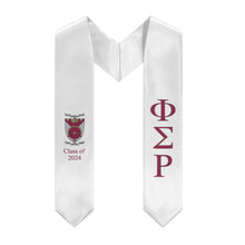 Load image into Gallery viewer, Phi Sigma Rho + Crest + Class of 2024 Graduation Stole - White, Wine Red &amp; Silver