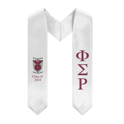 Phi Sigma Rho + Crest + Class of 2024 Graduation Stole - White, Wine Red & Silver