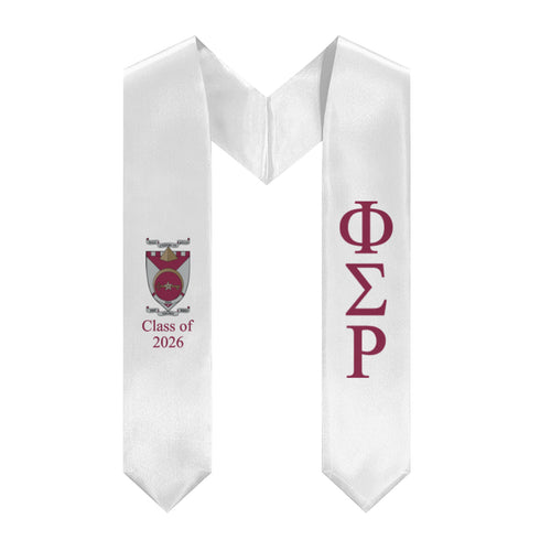 Phi Sigma Rho + Crest + Class of 2026 Graduation Stole - White & Wine Red