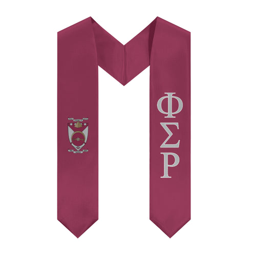 Phi Sigma Rho Graduation Stole With Crest - Wine Red, Silver & White