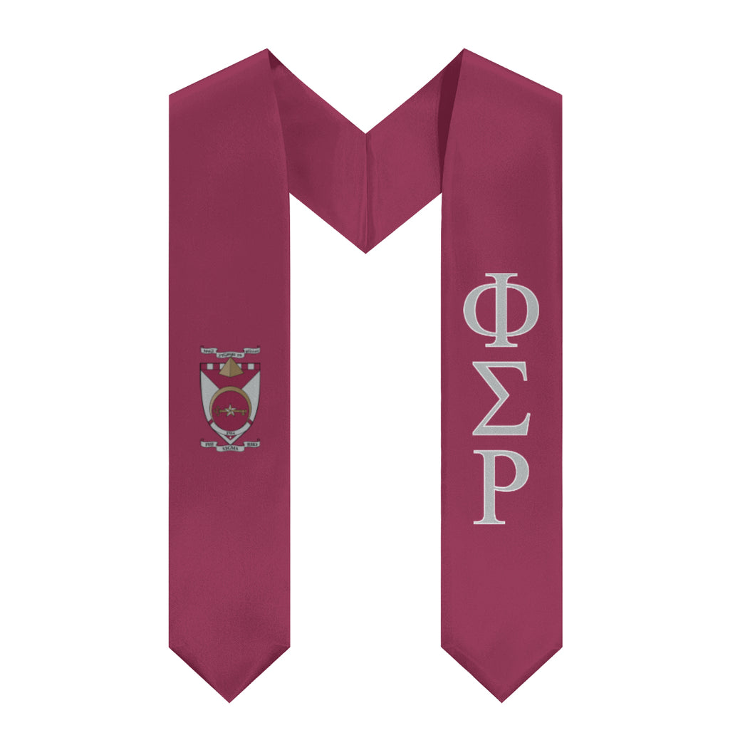 Phi Sigma Rho Graduation Stole With Crest - Wine Red, Silver & White