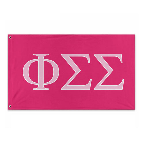 Phi Sigma Sigma Sorority Flag - Hot Pink, Bubble Gum Pink & White