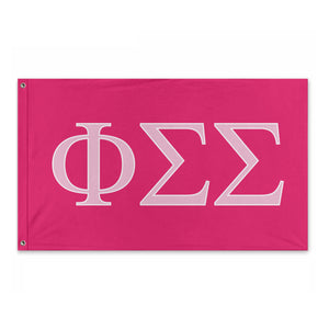 Phi Sigma Sigma Sorority Flag - Hot Pink, Bubble Gum Pink & White