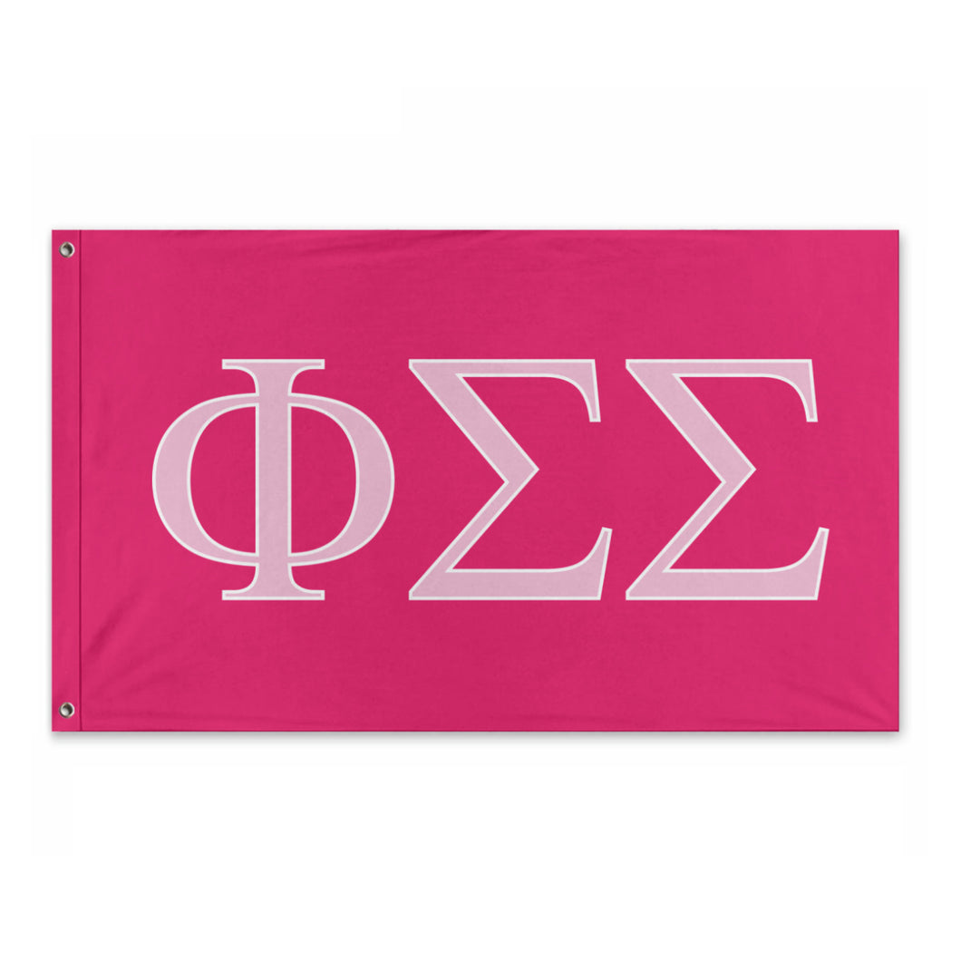 Phi Sigma Sigma Sorority Flag - Hot Pink, Bubble Gum Pink & White