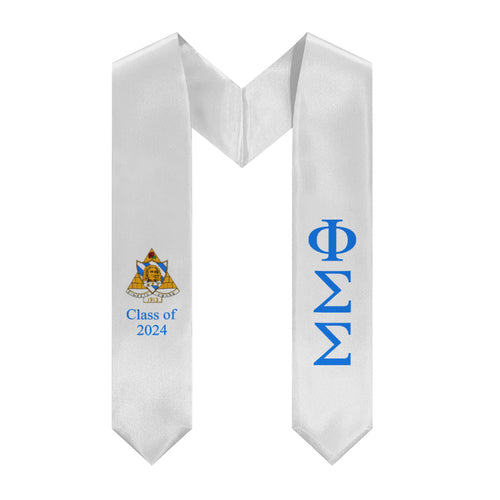 Phi Sigma Sigma + Crest + Class of 2024 Graduation Stole - White & Bright Blue