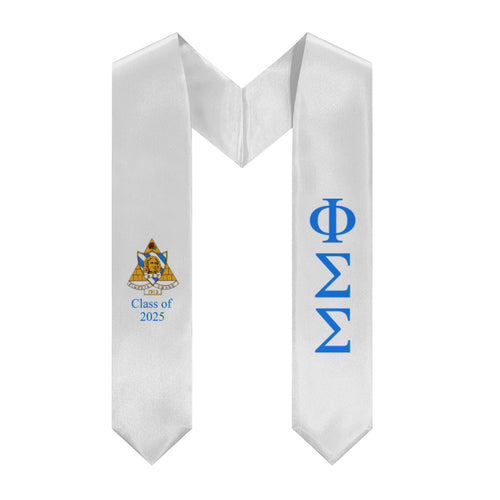 Phi Sigma Sigma + Crest + Class of 2025 Graduation Stole - White & Bright Blue