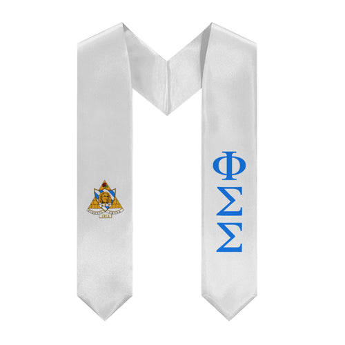 Phi Sigma Sigma Graduation Stole With Crest - White