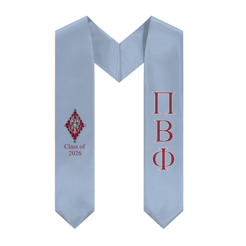 Pi Beta Phi + Crest + Class of 2026 Graduation Stole - Heritage Blue, Wine & White - 2