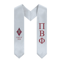Load image into Gallery viewer, Pi Beta Phi + Crest + Class of 2026 Graduation Stole - Silver Blue &amp; Wine - 2