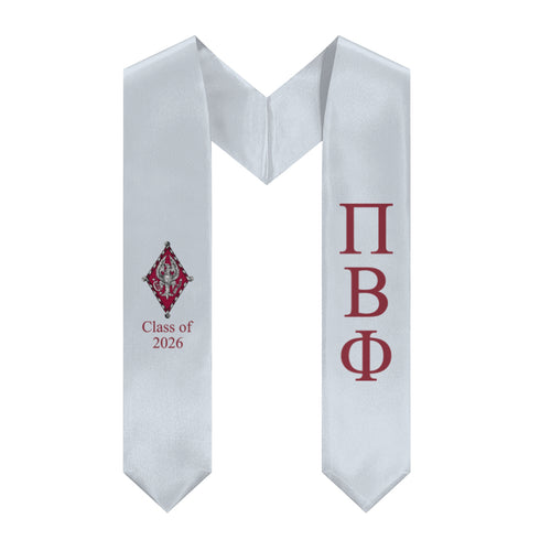 Pi Beta Phi + Crest + Class of 2026 Graduation Stole - Silver Blue & Wine - 2