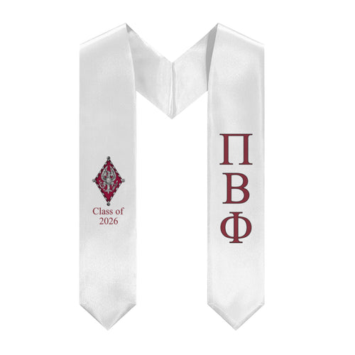 Pi Beta Phi + Crest + Class of 2026 Graduation Stole - White, Wine & Black - 2