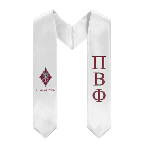 Pi Beta Phi + Crest + Class of 2026 Graduation Stole - White, Wine & Black - 1