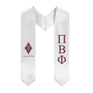 Pi Beta Phi + Crest + Class of 2026 Graduation Stole - White, Wine & Black - 1