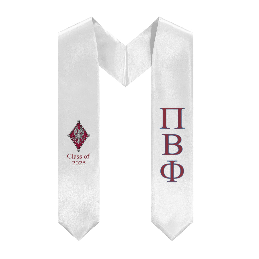 Pi Beta Phi + Crest + Class of 2025 Graduation Stole - White, Wine & Blue - 2