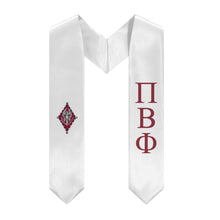 Load image into Gallery viewer, Pi Beta Phi Graduation Stole With Crest - White &amp; Wine