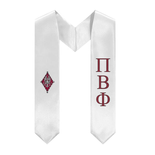 Pi Beta Phi Graduation Stole With Crest - White, Wine & Black