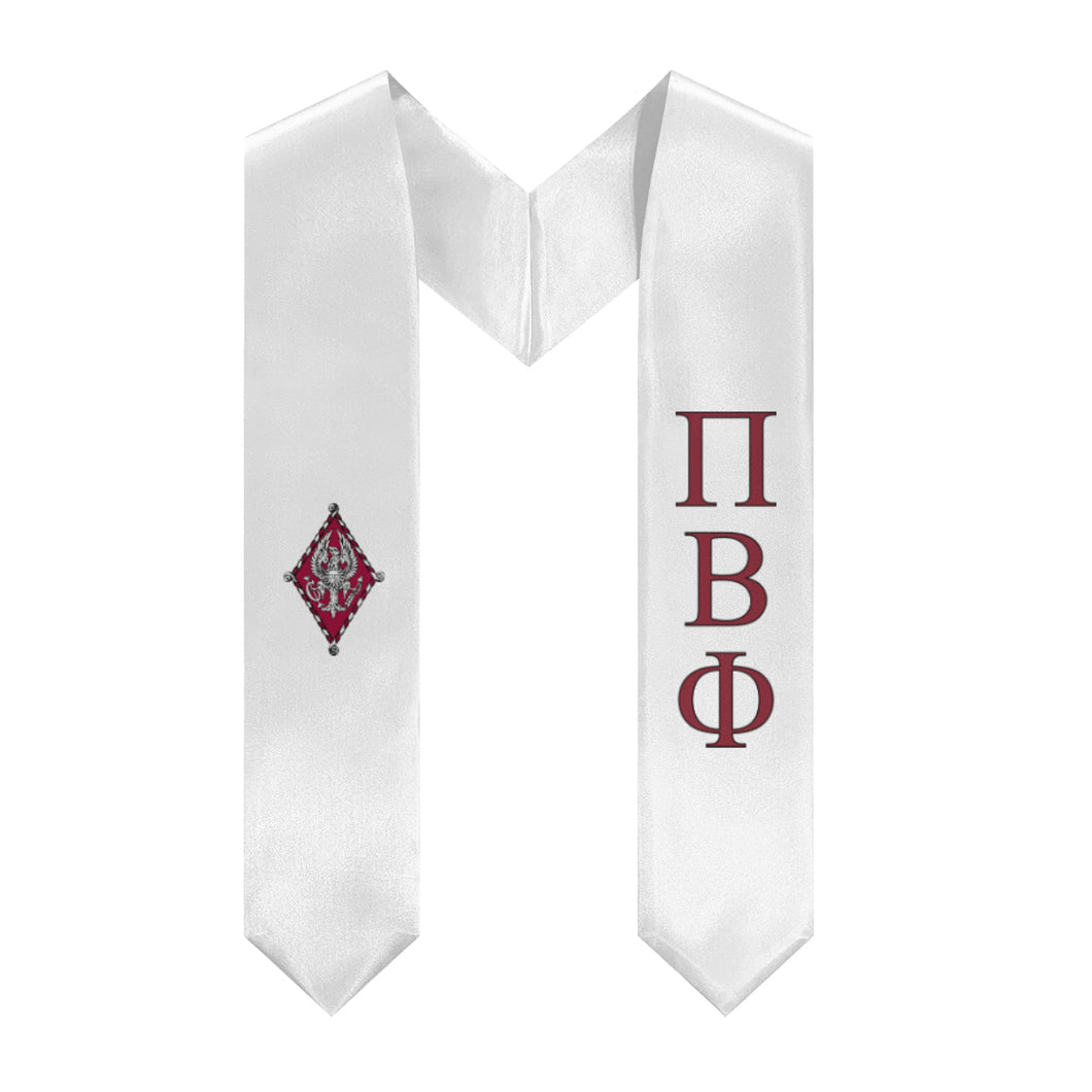 Pi Beta Phi Graduation Stole With Crest - White, Wine & Black