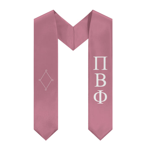 Pi Beta Phi Graduation Stole With Simple Crest - Rose & White